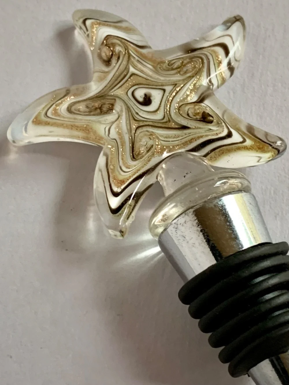 Hand Blown Art Glass Wine Stopper – Stainless Steel – 5.5” – NWOT